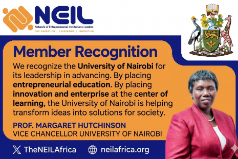 Prof. Margaret Hutchinson, Vice-Chancellor (Ag.) of the University of Nairobi, recognised by NEIL for her leadership in entrepreneurial education.