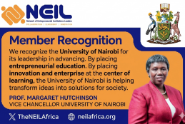 Prof. Margaret Hutchinson, Vice-Chancellor (Ag.) of the University of Nairobi, recognised by NEIL for her leadership in entrepreneurial education.